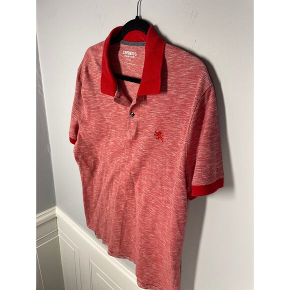 Express, Size Large, Red Spacedye Pique Polo, Textured, Cotton, Breathable, EUC - Picture 2 of 7